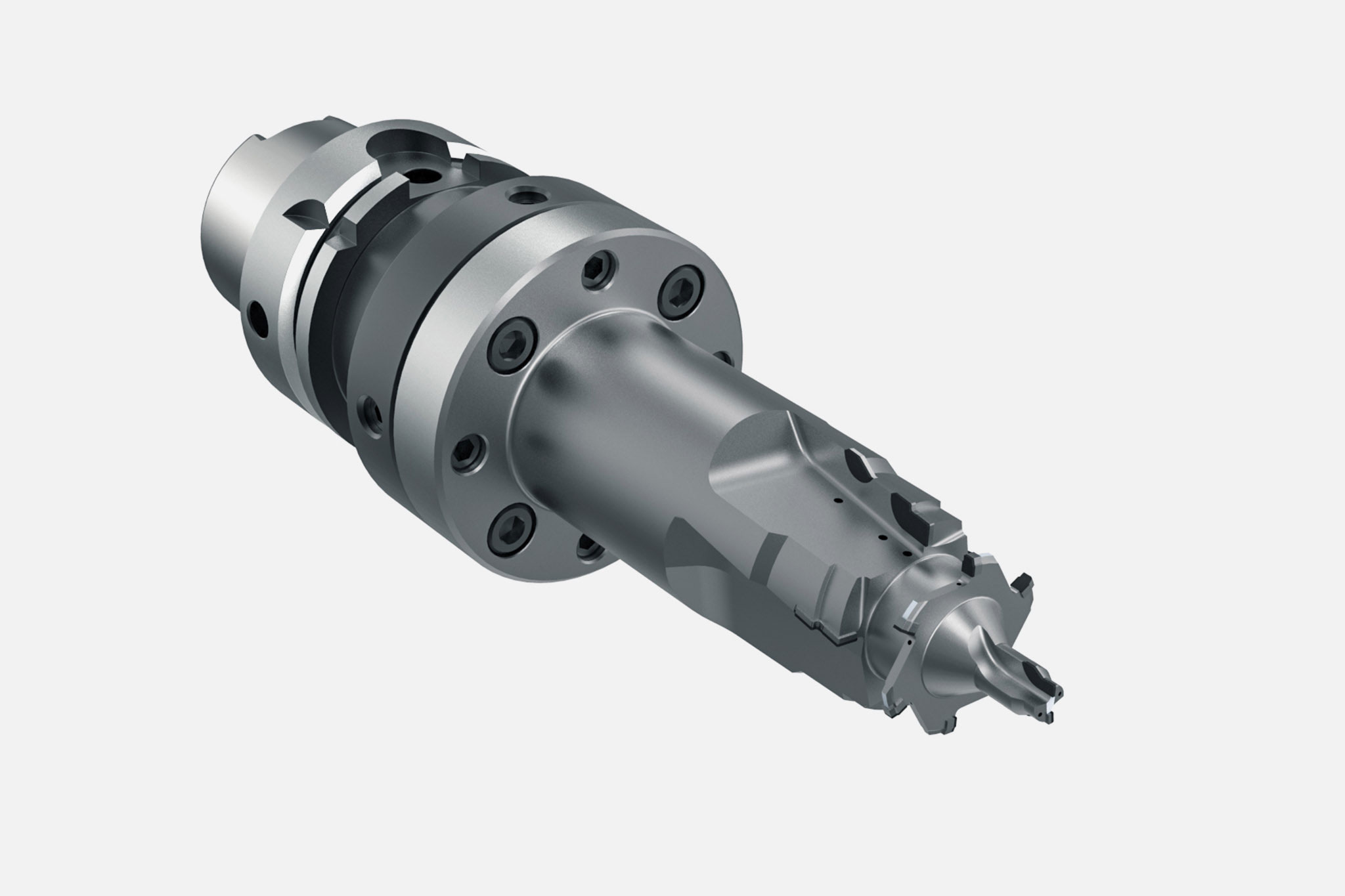 A combined drilling and milling tool from MAPAL for machining an electric motor housing made of die-cast magnesium.