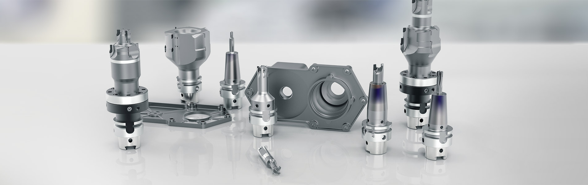 Complete tool package for machining small electric motor housings.