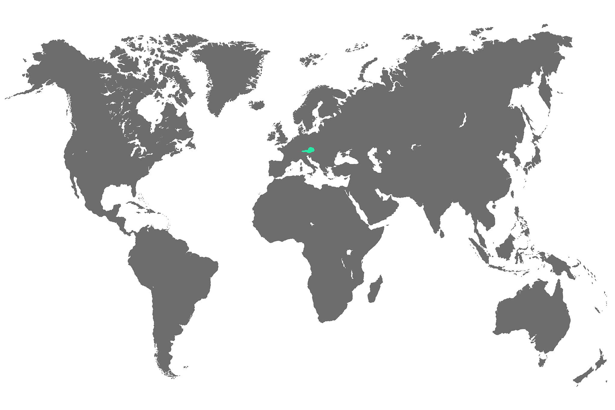 It is an illustration of the world map with Austria highlighted in color.