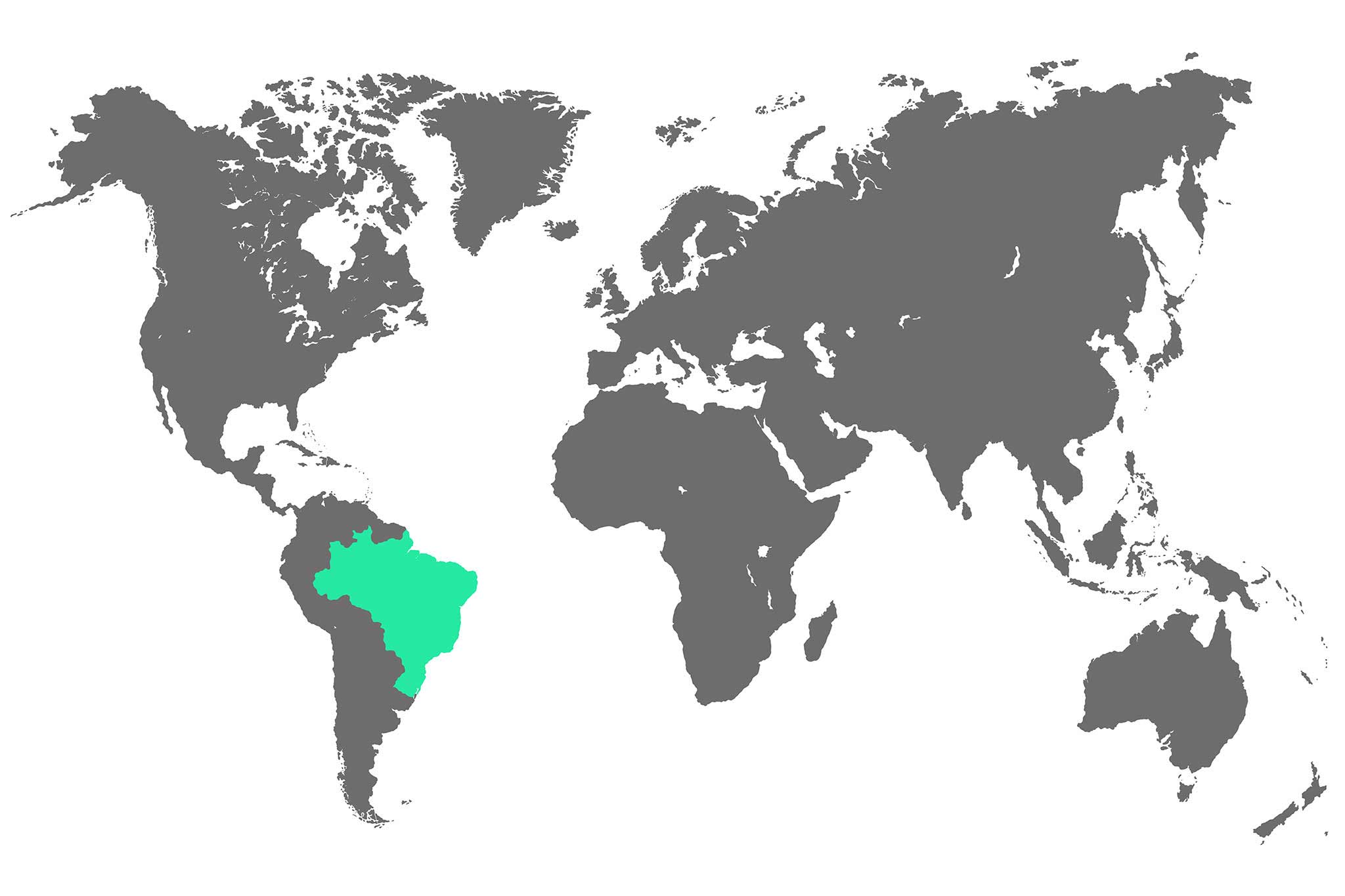It is an illustration of the world map with Brazil highlighted in colour.