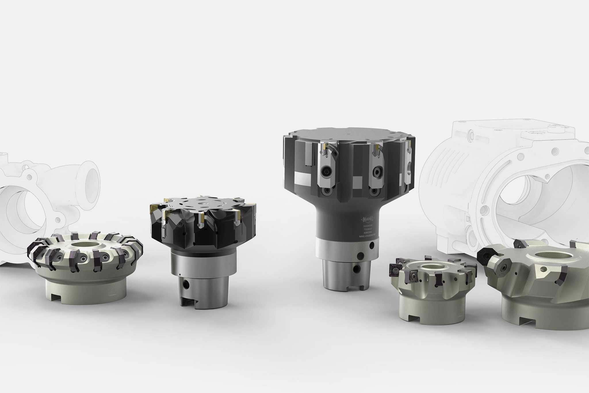 The picture shows a selection of precision tools from MAPAL for an efficient machining of steel and cast iron parts.