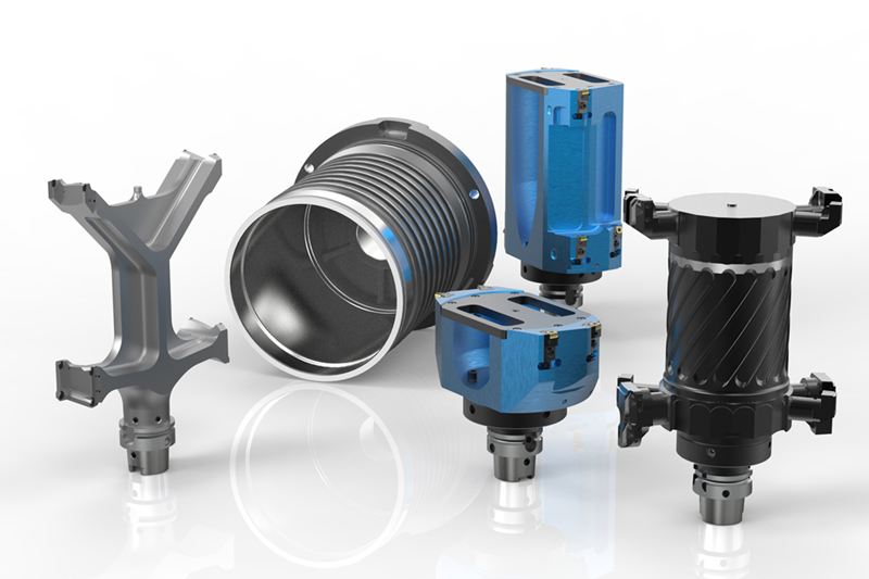 The picture shows the tools of the "Performance Solution" for machining stator housings.