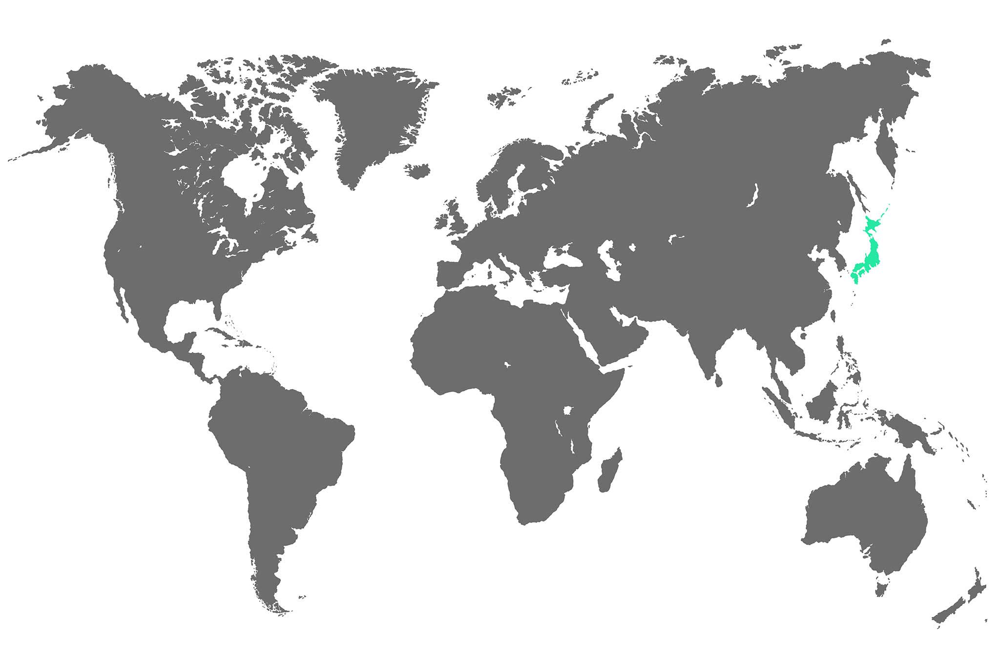 An illustration of the world map with Japan highlighted in colour.