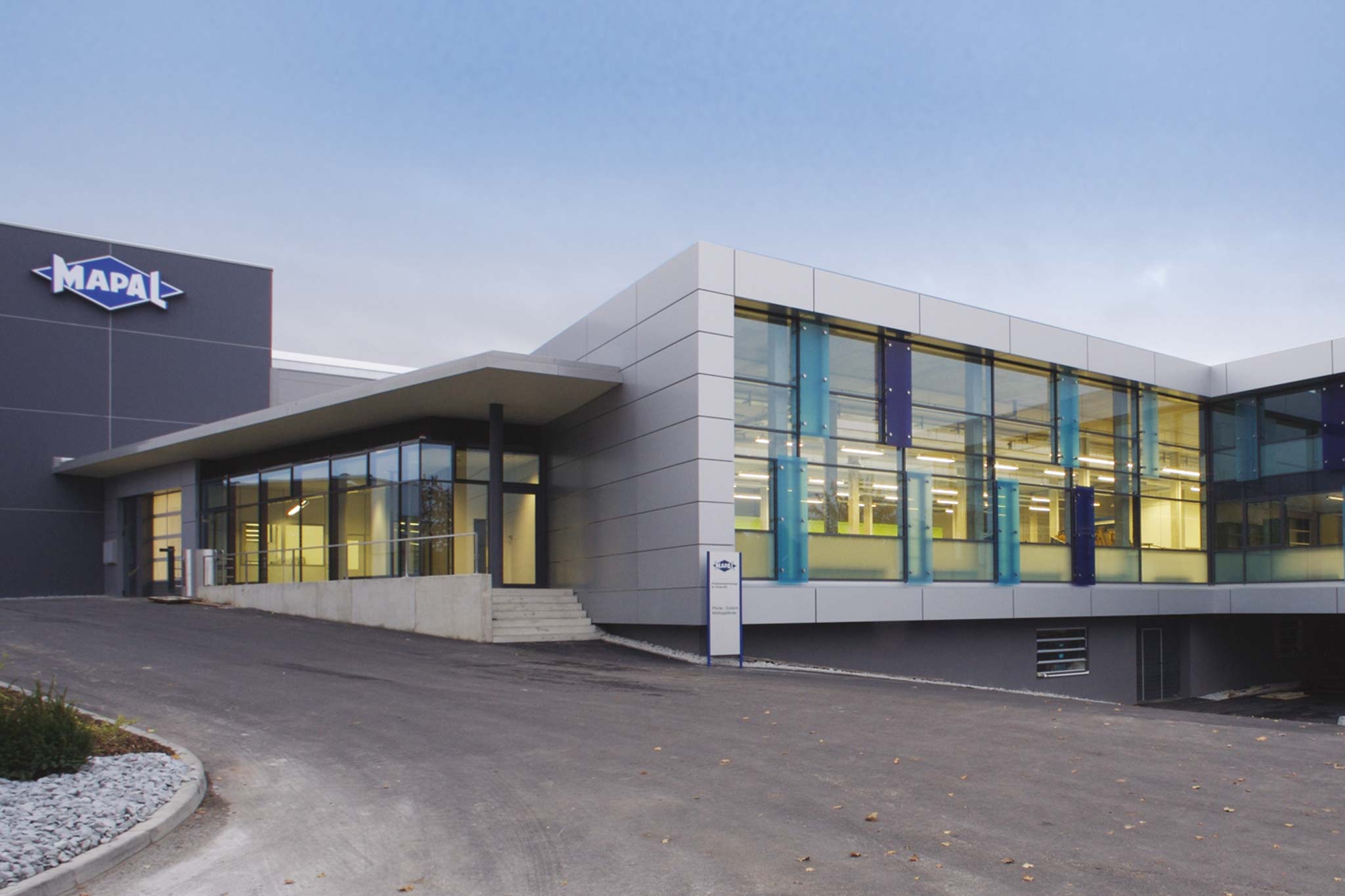 The MAPAL headquarters in Aalen at dusk.