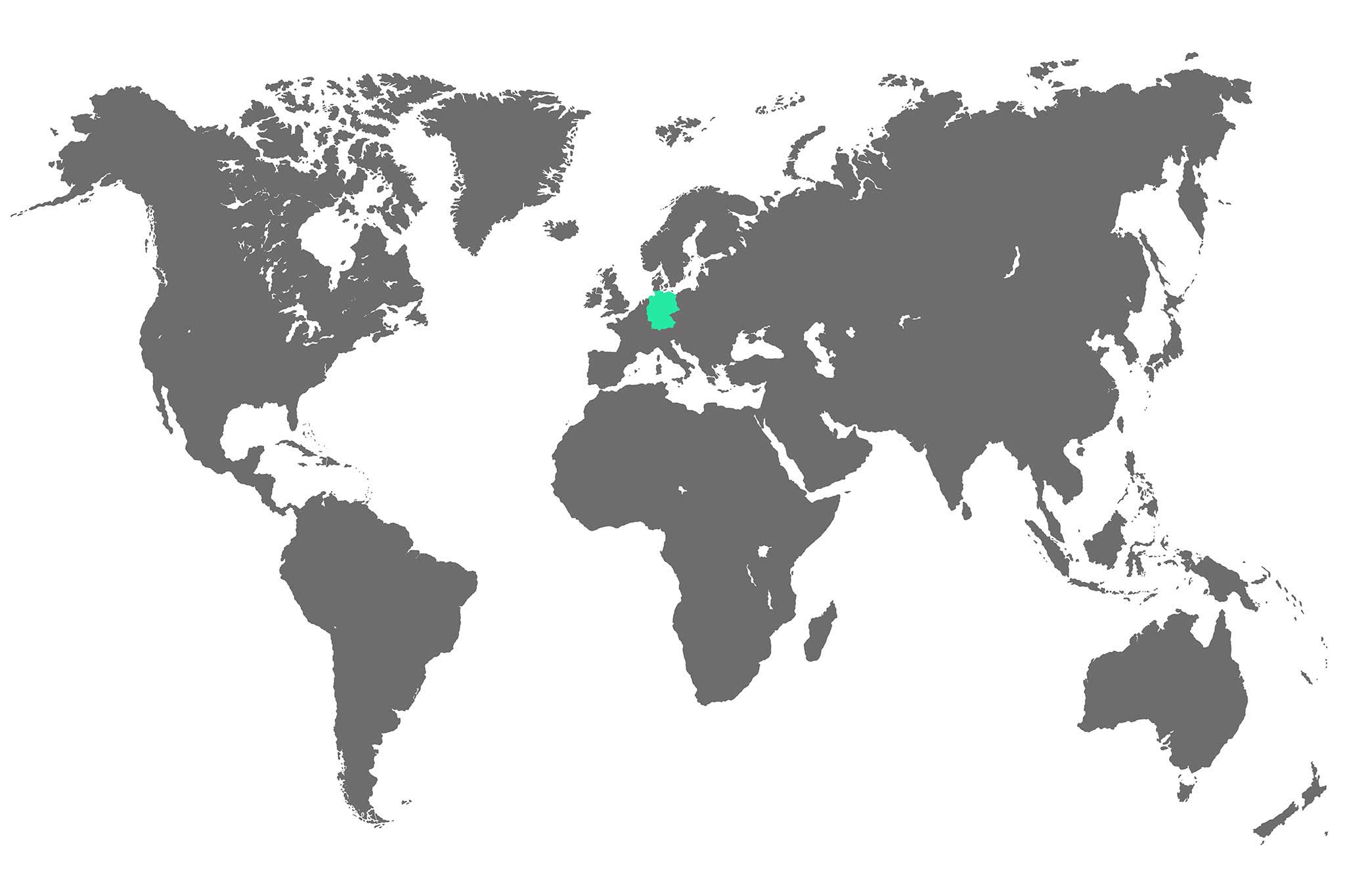 An illustration of the world map with Germany highlighted in color.