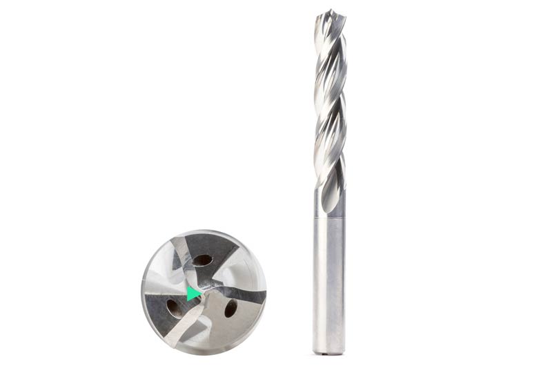 Various views of the Tritan-Drill-Alu from MAPAL with marked drill tip.