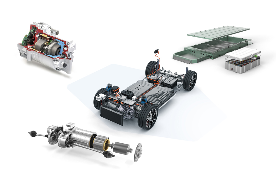 Das Bild zeigt ein Systeme und Bauteile für die elektrifizierte Mobilität.