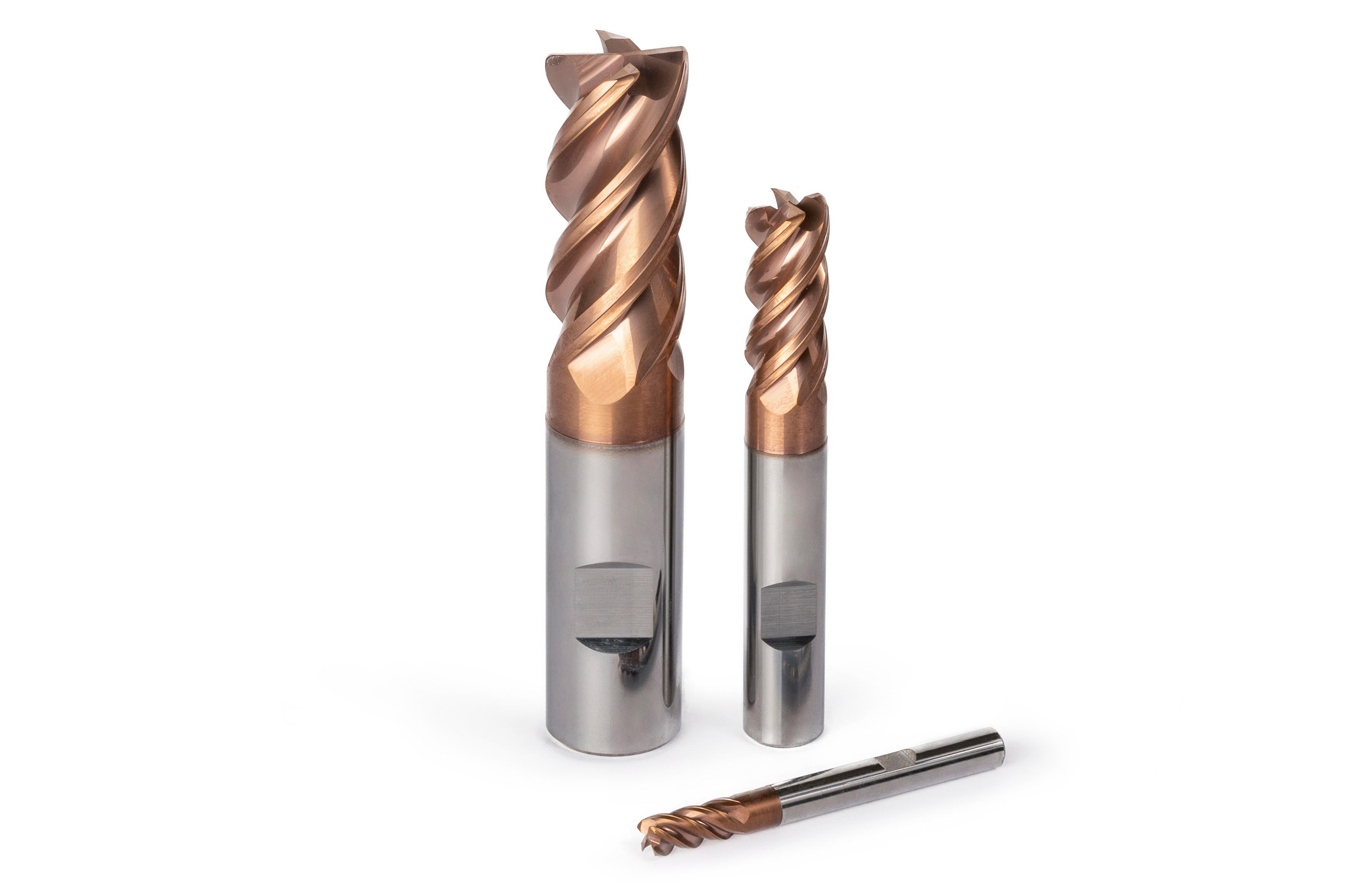 Three milling cutters from the OptiMill-Titan-HPC series.