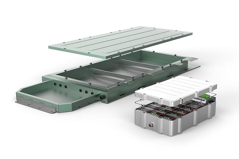 Battery tray and power electronics in CAD representation