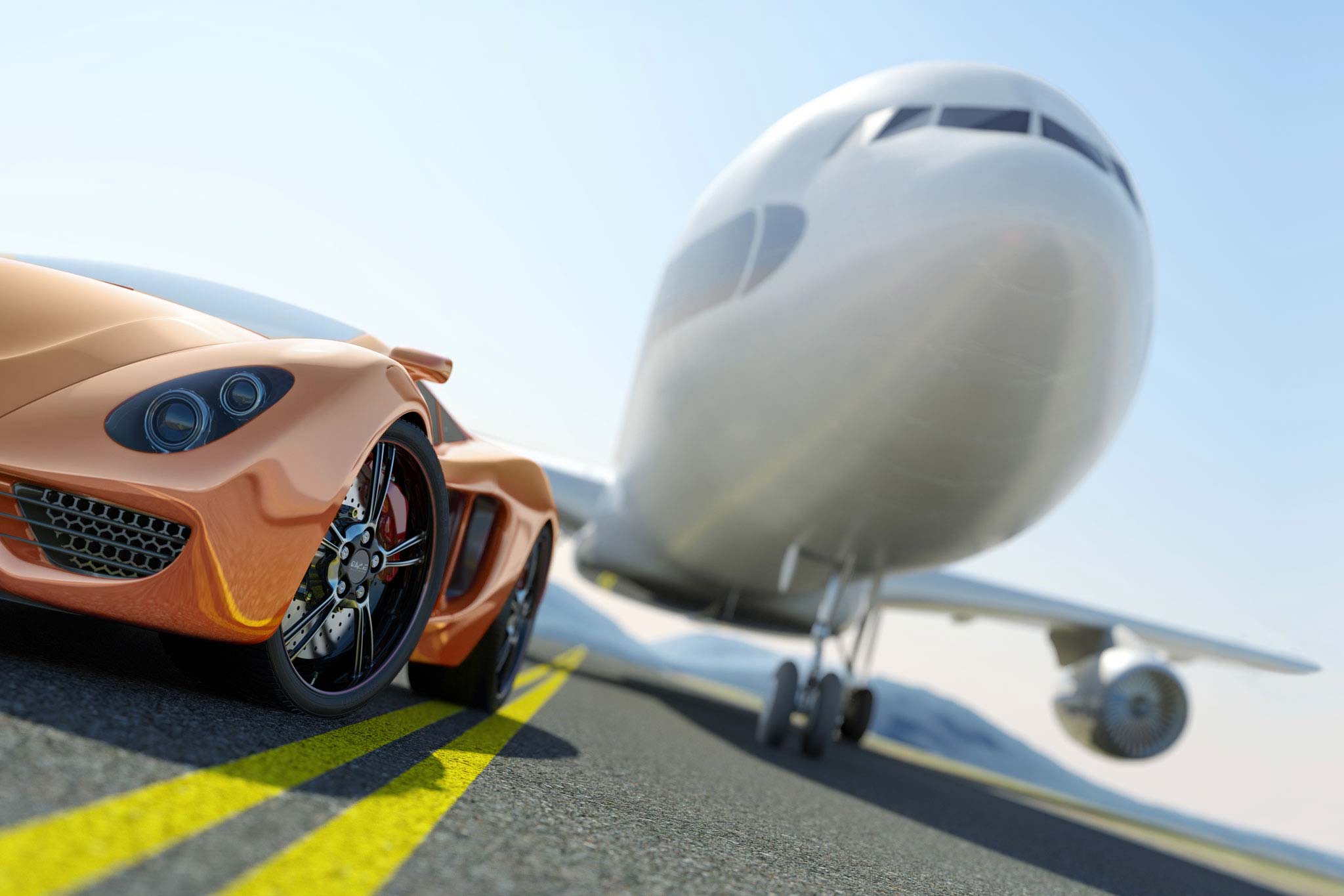 Das Bild zeigt stellvertretend für wichtige Anwendungsbranchen von Titan ein Flugzeug und einen Sportwagen.