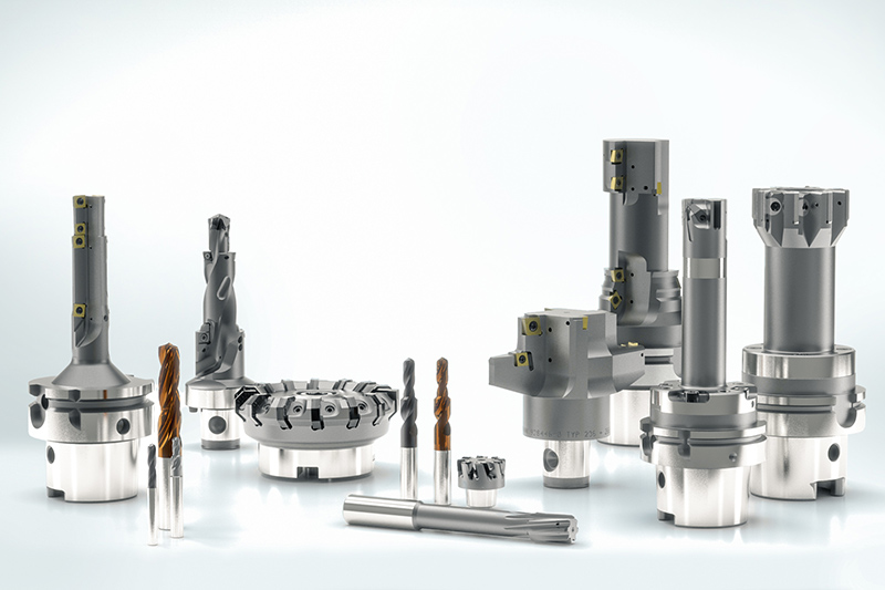The picture shows an assortment of precision tools for machining axial piston machines. 