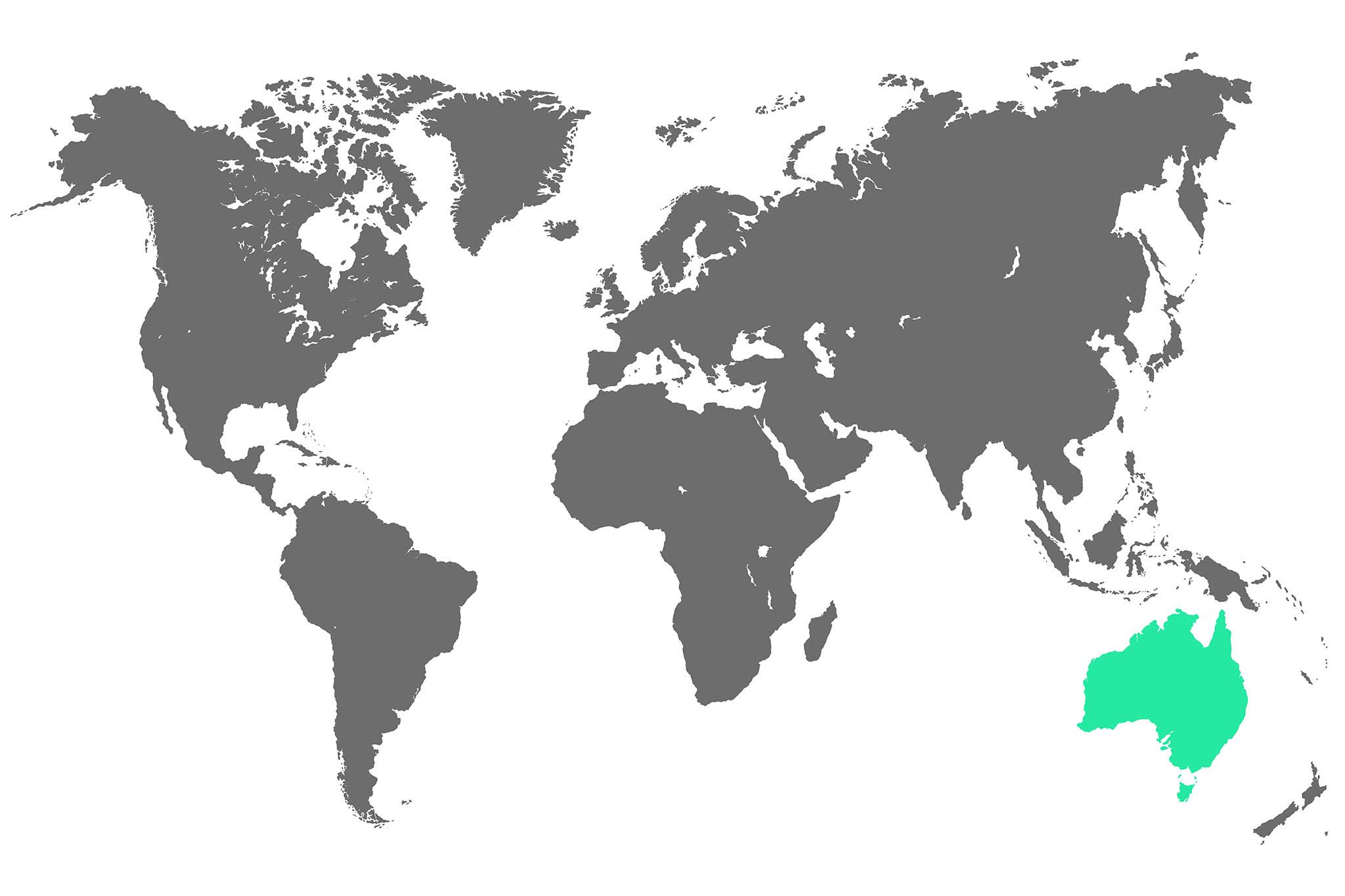 It is an illustration of the world map with Australia highlighted in colour.