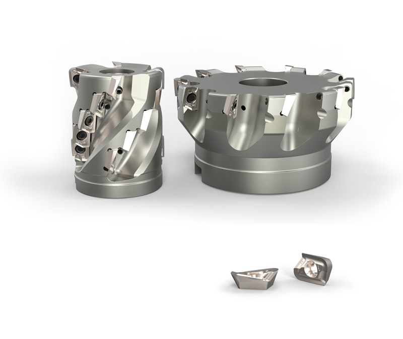 Two milling cutters from the NeoMill-Titan series with indexable inserts.
