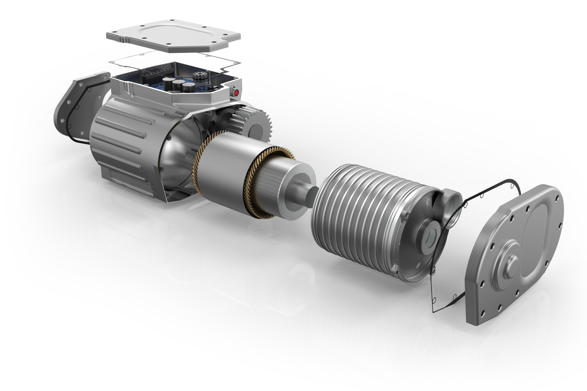 Pot-shaped version of the motor housing with the stator carrier housing as an intermediate housing and the main housing